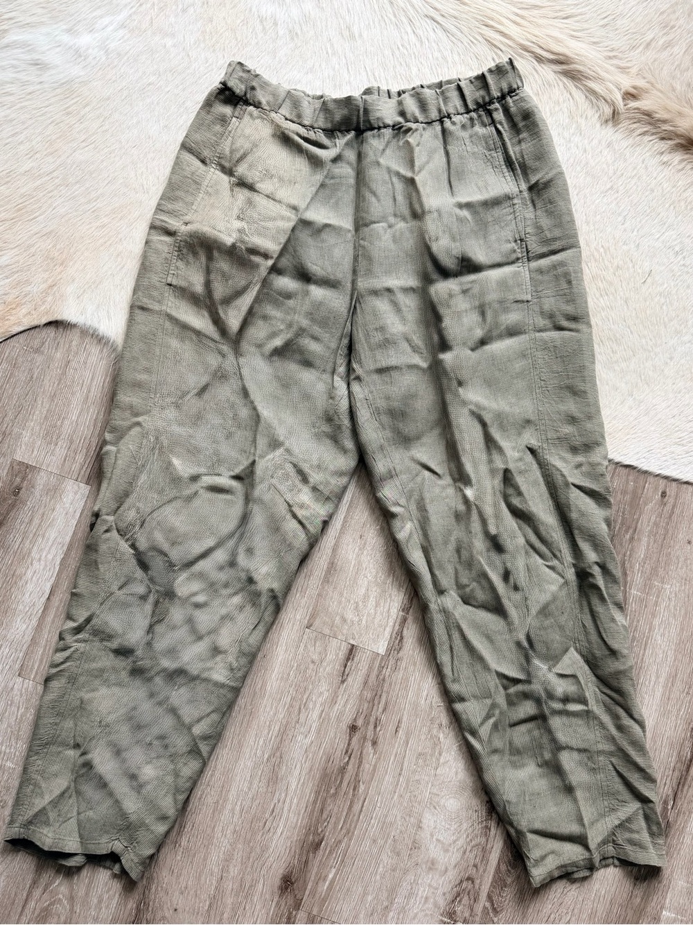 Eileen Fisher Relaxed Olive Green Linen Blend Pants